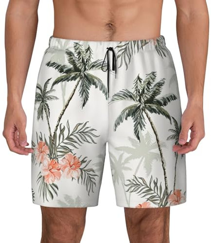 Costume da bagno da uomo con palme tropicali, con fodera a compressione, ad asciugatura rapida, tasca cargo da uomo, nero, X-Large