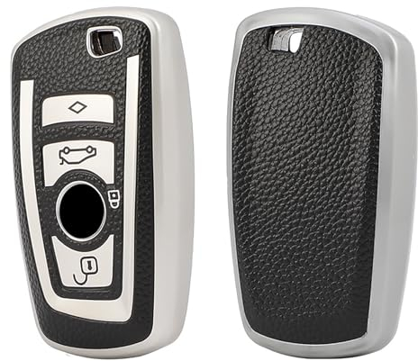 Misuyue B-MW Schlüsselhülle, B-MW Autoschlüssel Hülle Leder und TPU für B-MW 1 3 4 5 6 7 Series X3 X4 M5 M6 GT3 GT5 F10 F12 F20 F25 F30, B-MW Schlüsseletui, 4 Tasten B-MW Key Cover(Silbrig)