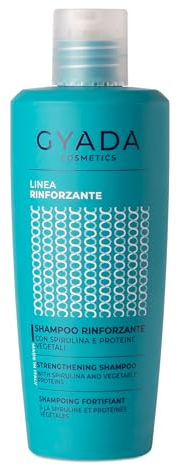 GYADA COSMETICS, Shampoo Rinforzante con Spirulina, per Capelli Fragili e Diradati, ad Azione Ristrutturante, Stimola la Ricrescita dei Capelli, con Avena e Ginseng, 250 ml
