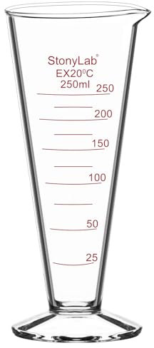 stonylab Graduated Cylinder, 1-Pack Borosilicate Glass Conical Measuring Cylinder Beaker with Wide Mouth and Pour Spout for Precise Measurement, 250 ml