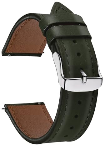 CeiBand Bracelet Cuir pour 20 mm 22 mm, Doux Cuir Bande, Femme Homme Bracelets, Bandes de Remplacement Dégagement Rapide - Vert