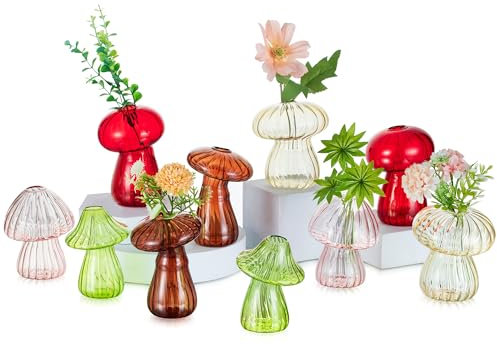 Glasseam Pilzpflanzen-Anzuchtstationen: Niedliches Glas-Terrarium, Anzuchtvase, Set mit 10 Hydrokultur-Pflanzgefäßen für Zuhause, einzigartige, bunte Pilz-Dekoration, Geschenke für Pflanzenliebhaber