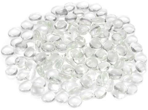 M METERXITY High Luster Round Fire Glass Beads, Glass Gems, Glass Pebbles, Glass Marbles for Vases/Fire Pit/Crafts/Aquarium/Garden Decorations 18-22mm, 350g/0.77-Pound [Transparent]