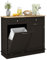 COSTWAY Sideboard with Trash Bin Hamper, Rubber Wood Top Tilt-out Trash Cabinet, Freestanding Storage Cupboard Unit for Kitchen Laundry, No Trash Can (Brown)