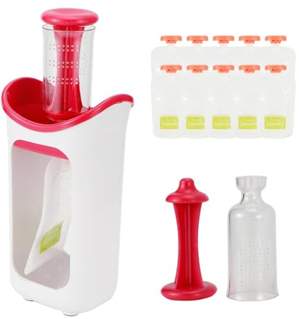Sunicon Station de compression pour aliments faits maison, système de magasin de presse, presse-purée de fruits portable, pochettes alimentaires faciles à nettoyer, passe au (Rose)