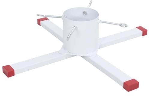 vidaXL Christbaumständer, Weihnachtsbaumständer mit Kreuzfuß, Tannenbaumständer mit Wasserbehälter, Baumständer, Weiß Metall Kunststoff