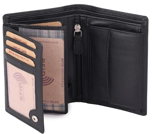 Benthill Herren Echt Leder Geldbörse - Geldbeutel mit RFID-Schutz - Slim Portemonnaie für Männer - Echtem Vintage Leder, Farbe:Schwarz
