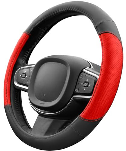 Upgrade4cars Lenkradbezug Rot Schwarz in Leder-Optik | Lenkradhülle Universal 37-38 cm für Sommer & Winter | Autozubehör Innenraum Geschenk-Ideen | Geschenke für Frauen und Männer