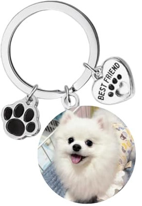 Porte-clés Personnalisé avec Photo Texte, 2 Côtés, pour Chien et Chat avec Pendentif Coeur, Cadeau Personnalisable Chien Chat Animal de Compagnie (Boîte Noire)