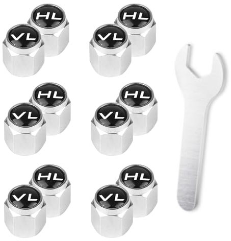 Zonoori 12 Stück Ventilkappen Auto mit Beschriftung, Metall Autoventil Kappe, und 1 Schlüssel(Silber)