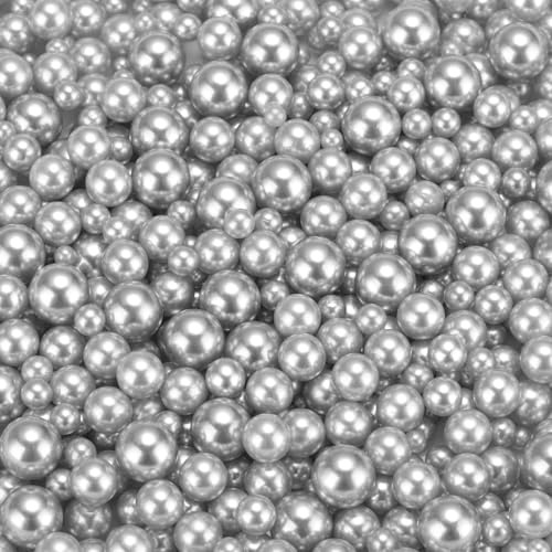 QUARKZMAN 800 Stück Faux Perlen zum Basteln, 3-8mm Ohne Loch ABS Runde Perlen für Vasenfüller, Schmuckherstellung, Vasenfüller, Kosmetikboxen, DIY-Teile, Tischstreuung, Wohnkultur, Silber
