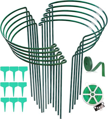 Lot de 10 Tuteurs pour Plantes, Tuteurs Demi-Ronds en Métal pour Plantes de Jardin, Cages et Supports pour Pivoines pour Plantes en Pot, Tomates, Légumes, Fleurs 20x35CM