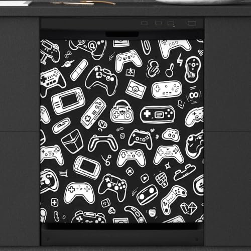 Video Games Dishwasher Magnet Cover Gamer Gamepad Magnetic Dishwasher Decor Sticker Refrigerator Panel Decal Kitchen Home Decorative, 21 x 26