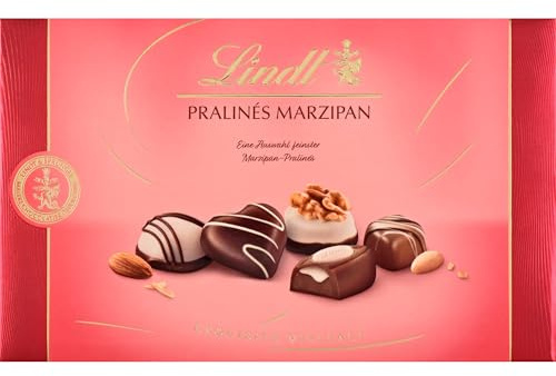 Lindt Schokolade | Marzipan Pralinés, 125g Schachtel, Pralinen Geschenk | 12 Pralinen in 6 Marzipan-Sorten, teilweise mit Alkohol, Gemischte Schokolade, Walnuss, Pistazie, Nougat, Orange, Confiserie