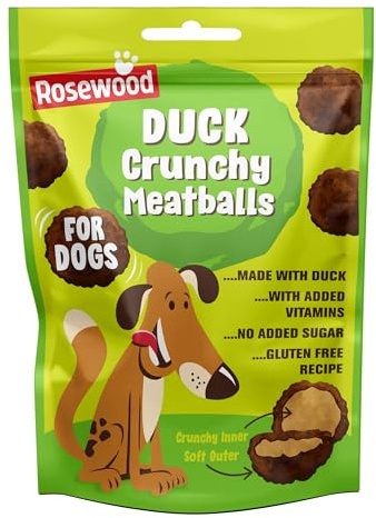 Rosewood Duck Crunchy Meatballs for Dogs – Gluten Free Dog Treats, Training Snacks with Added Vitamins for Small, Medium and Large Dogs (1 x 140g)