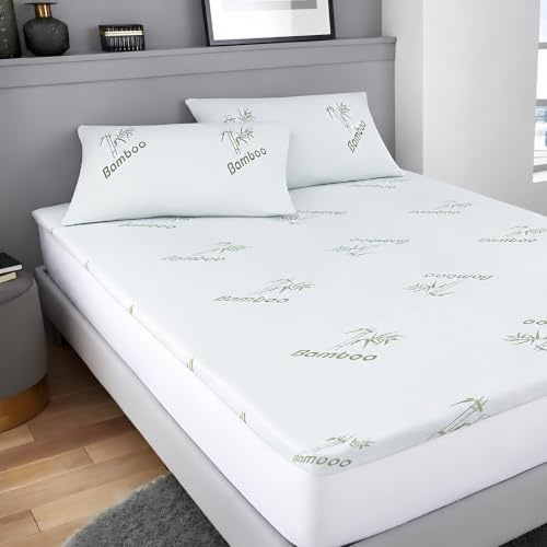 4AS Matratzenauflage aus Bambus-Memory-Schaum, für Einzelbett, hypoallergen und atmungsaktiv, 2,5 cm dick, 40D-Gel-Memory-Schaum-Matratzenauflage mit maschinenwaschbarem Bezug mit Reißverschluss (90 x
