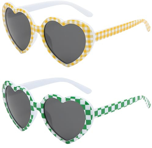 Jyeennar 2 Stück herz sonnenbrille(Grün+Gelb)–Hochwertiges PC-Material & Leuchtendes Pixeldesign & 2 Passende Farben–partybrille Perfekt für Geburtstagsparty,Pixel-Mottoparty,Konzerte
