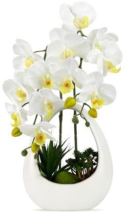 PlusFive Orchidee artificiali in vaso – Phalaenopsis fiori artificiali in seta, 39 cm, orchidee artificiali come reali, decorazione da tavolo, davanzale e finestra, regalo di inaugurazione della casa