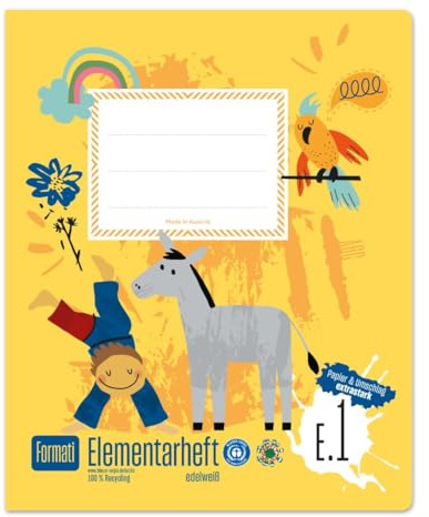 Formati Elementarheft E.1 - Heft mit Übungsaufgaben, 14 Blatt, Vorschulheft aus 100% Recyclingpapier