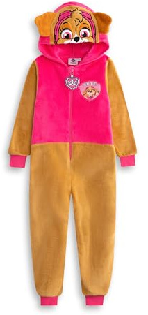 PAW PATROL Skye Mädchen-Kapuzen-Einteiler in Rosa und Braun | Langärmliger Loungewear-Strampler mit Reißverschluss aus flauschigem Material | Gemütliche Schlafbekleidung für Zuhause und zum Schlafen