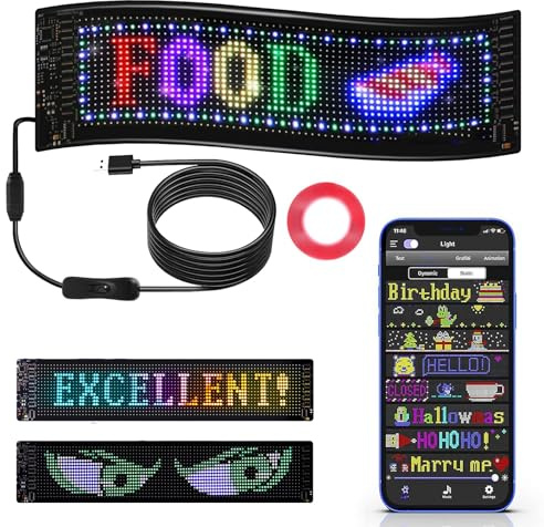Ecran LEDflexible a defilement programmable,Textes et motifs personnalisés | Affichage numeriquecontrole par application pour motifs et animations a faire soi-meme - Convient pour (9*37cm)