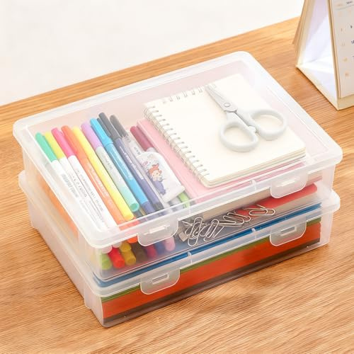 Torytoe Aufbewahrungsbox A5 mit Deckel, 2pcs Transparent Storage Box | Kunststoffbox Klein Plastikbox Archivbox Schnappverschluss Stapelbare Box für Schreibwaren, Stifte, kleine Werkzeuge