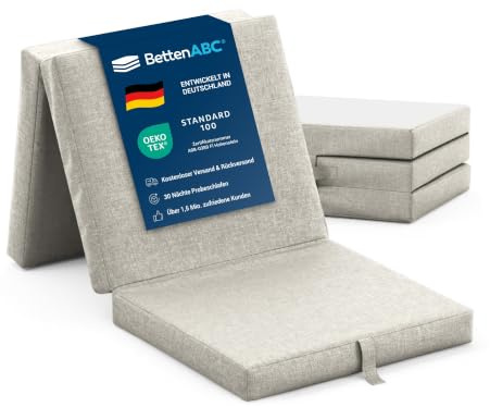 BettenABC - Faltmatratze Sand (3-TLG.) - ideale für Gäste - Klappmatratze für Reisen, Camping & Kinder zum Spielen - Oeko-TEX-Zertifiziert - Bezug aus Baumwolle & Polyester - leicht verstaubar