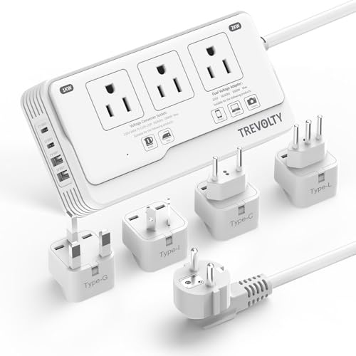 TREVOLTY - 2000W US to Europe Voltage Converter for Hair Dryer, 220V to 110V Converter for European Travel with 3 AC 2 USBC 2 USB Ports, Travel Plug Adapter