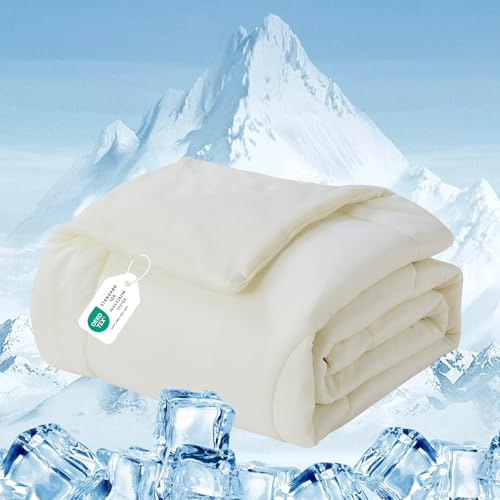 Deodar Kühldecke 135x200 cm Sommerdecke 2-in-1 Doppelseitig Waffelgitter und Eisseide Leichte Selbstkühlende Decke mit Kühleffekt Schlafdecke für Erwachsene Creme