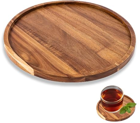 1PC Round Decorative Tray,15x15cm Vintage Round Wooden Tray, Coffee Table Decor Small Trays, Candle Plate Durable Wooden Trays for Display and Place Dessert Candle