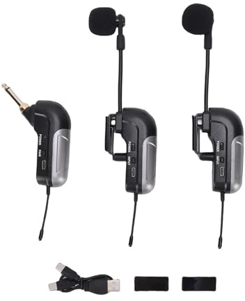 Zunate Duales UHF-Akkordeon-Funkmikrofon, 30 M Reichweite, UHF-Funk-Akkordeonmikrofon mit 360°-Tonabnehmer, mit Empfänger, für Bühnenauftritte und Live-Musik