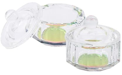 Veemoon 2 Vasos de Cristal para Uñas Octogonales con Tapa, Mini Copas para Decoración y Mezcla de Acrílico, Prácticos y Portátiles para Uso Personal o Escuela de Arte de Uñas