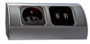 ORNO AE-1310 Multiprise d'angle avec Deux Chargeurs USB et Une Prise Electrique pour Cuisine, Bureau et Plan de Travail, Montage en Saillie 45° 3680W 16A