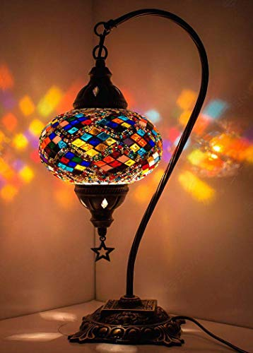 DEMMEX Impresionante hecho a mano turco marroquí mosaico de cristal colorido Boho mesa escritorio lámpara de noche lámpara de luz pantalla (multicolor)