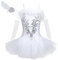 TiaoBug Mädchen Ballettkleidung 3tlg.Set Ballettkleid+Handschuhe+Haarband Kinder Ballettanzug Ballett Trikot Tanz Kostüm Tütü Kleid 104 110 116 122 128 140 152 Weiß 128-140