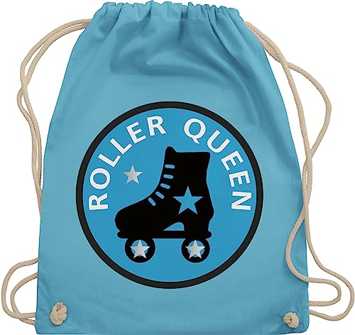 Turnbeutel Rucksack - Vintage Retro - Roller Queen Rollschuh - Unisize - Hellblau - kinderturnbeutel typisch frau wrotki beutel sport tasche kinder 25. geburtstag rolschue stoffbeutel frauen