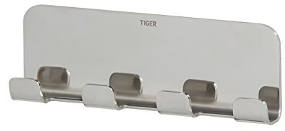 Tiger Colar Hakenleiste zum Kleben, mit 4 integrierten Haken, Edelstahl poliert, mit integrierter Klebefolie zur Montage ohne bohren