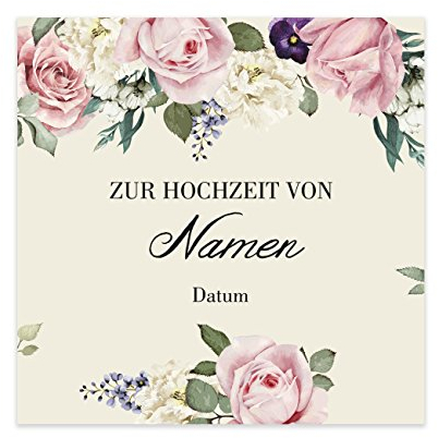 Herz & Heim® Romantisches Flaschenetikett zur Hochzeit mit den Namen der Liebenden und dem Hochzeitsdatum 6 Stück