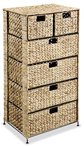vidaXL Schubladenschrank mit 6 Körben Korbkommode Korbregal Kommode Schrank Anrichte Beistellschrank Wasserhyazinthe Metallrahmen Braun