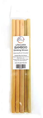 VIE Gourmet Bamboo Drinking Straws | Reusable | ECO Friendly | BPA-Free Biodegradable Natural Alternative to Plastic, Glass and Stainless Steel | Set of 5 with A Cleaning Brush