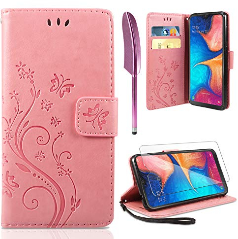 ivencase Lederhülle Kompatibel mit Samsung Galaxy A20e Hülle und Schutzfolie, Wallet Case Handyhülle PU Leder Tasche Case Kartensteckplätzen Kompatibel mit Samsung Galaxy A20e (Rosa)