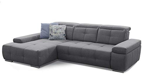 Cavadore Ecksofa Mistrel mit Schlaffunktion, L-Form Sofa mit leichter Fleckentfernung dank Soft Clean, geeignet für Haushalte mit Kindern, Haustieren, 273 x 77 x 173, grau