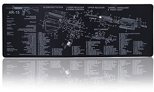 DETECH Tapis en Caoutchouc pour Nettoyage des Armes à feu AR15 avec schéma des pièces et Instructions Tapis de Protection Tapis de Souris Armorers 12 x 36