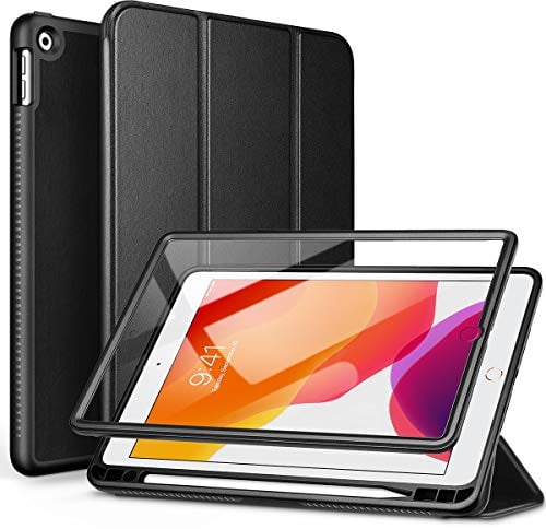 SURITCH for iPad 9th/8th/7th Generation Case, Built-in Screen Protector, Pencil Holder/Auto Wake/Sleep Lightweight Full Body Protective Cover Smart Fold Designed for iPad 10.2 - Black