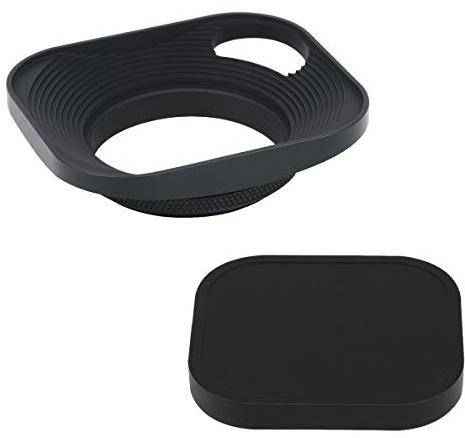 Haoge LH-B43P 43mm Metall Rechteckig Einschrauben Aushöhlen Sonnenblende Gegenlichtblende mit Kappe für Leica Leitz Messsucherkamera Objektiv mit 43mm E43 Filtergewinde Schwarz