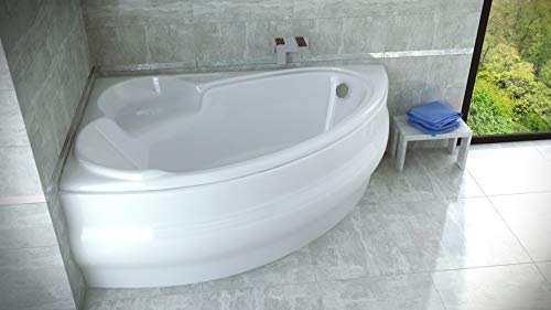 BADLAND Badewanne Original Weiß Acryl Wanne Eckbadewanne FINEZJA 170x110 Links KOMPLETTSET SET mit Weiß Acrylschürze + Füßen und Exklusive Chrom Automatik Ablaufgarnitur Made in EU 4in1