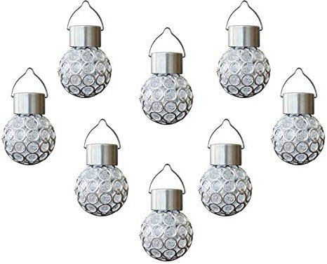 Lot de 8 Lampes Solaires Jardin, Lumières sphériques à énergie solaire pour une utilisation en extérieur, Suspensions LED pour décoration de jardin pour fête, mariage, arbre (Blanc froid)