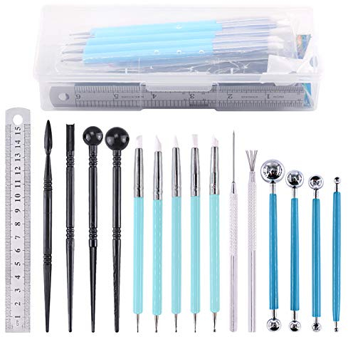 Swpeet 16Pcs Modeling Clay Sculpting Tools Kits, Ball Stylus Tool, Pottery Tools, Plastic Clay Tools, Clay Needle, Feather Wire Texture Tool for Making Modeling Clay Cake Ceramics