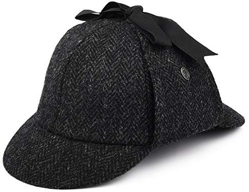 Jaxon & James Sherlock Holmes Harris Tweed Deerstalker Hut - Schwarz-Anthrazit - M