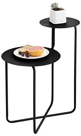 Mesa Juan Moderna de Metal Mesita, Nordic Sala café con 2 Ordenadores de sobremesa, Balcón de Hierro Forjado Estante de exhibición, Dormitorio Mesilla (Color : Black)
